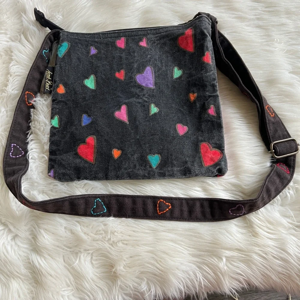 Laurel Burch Rainbow Cat Canvas Crossbody Bag Black Heart Strap Sun N Sand India